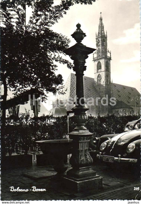 Bolzano - Duomo - Bozen - Pfarrturm - cathedral - church - car Volkswagen - 245 - old postcard - 1959 - Italy - used - JH Postcards