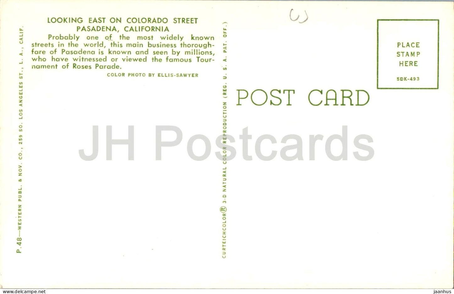 Blick nach Osten auf die Colorado Street Pasadena Kalifornien - altes Auto - United California Bank - USA - unbenutzt