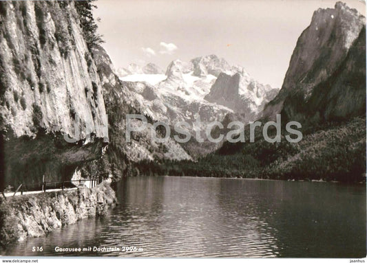 Gosausee mit Dachstein 2996 m - lake - mountains - alpine landscape - S 16 - old postcard - Austria - unused - JH Postcards