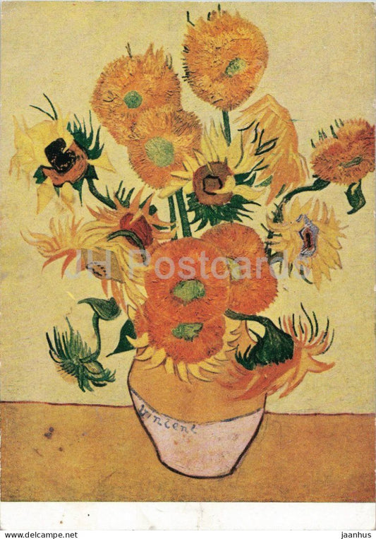 painting by Vincent van Gogh - Sunflowers - Dutch art - old postcard - 1950s - France - unused - JH Postcards