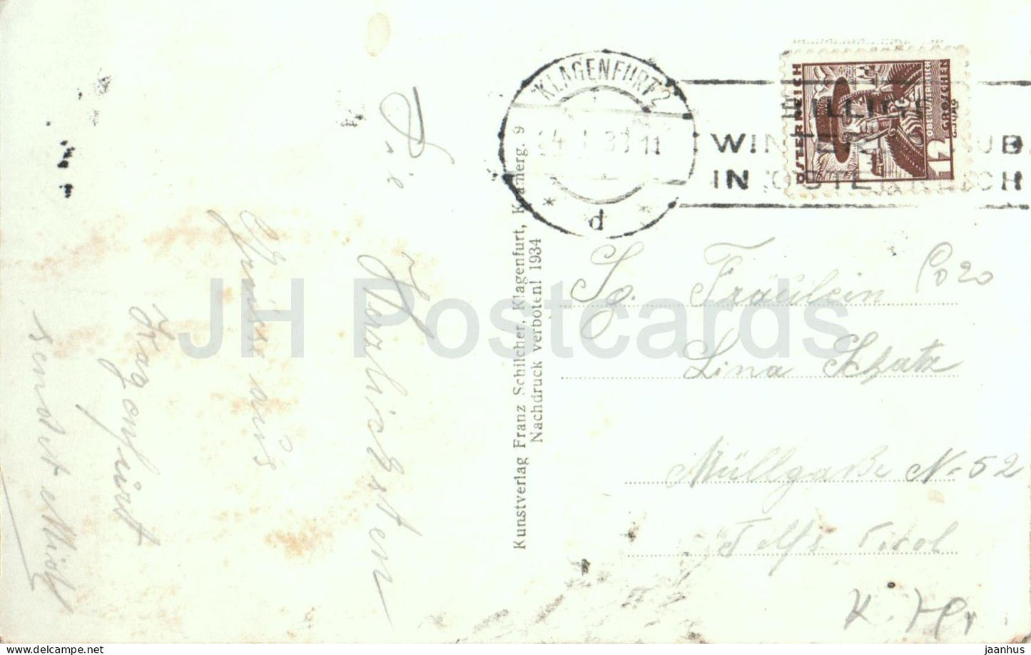 Worthersee - Landungsstelle Klagenfurt See -  dock and lake steamer - ship - 718 - old postcard - 1933 - Austria - used