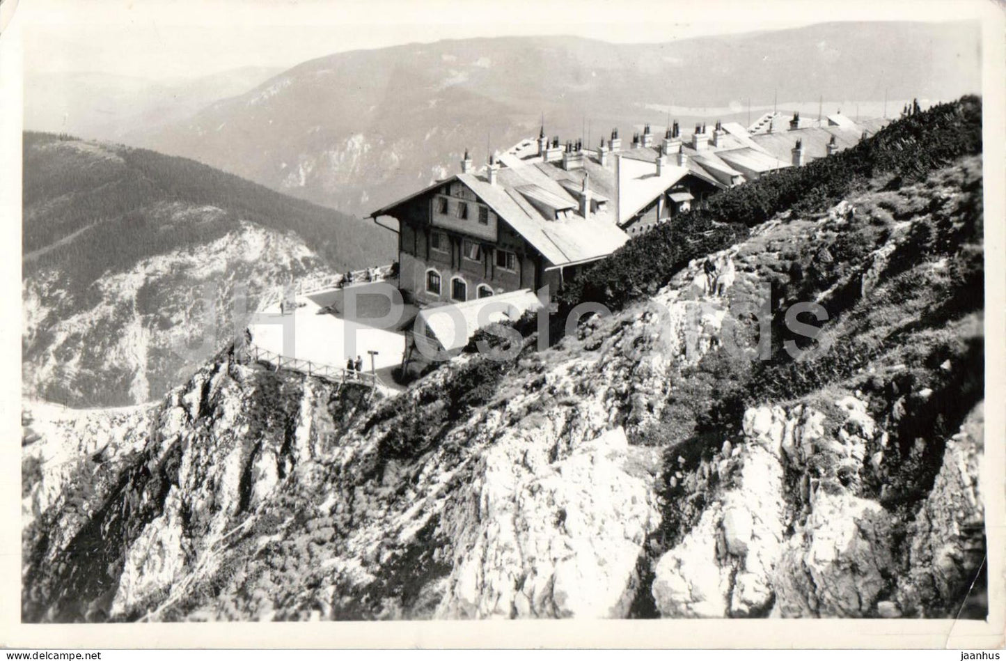 Schneeberg 2075 m - Berggaststatte Hochschneeberg - mountains - alpine inn - Alps - old postcard - 1958 - Austria - used - JH Postcards