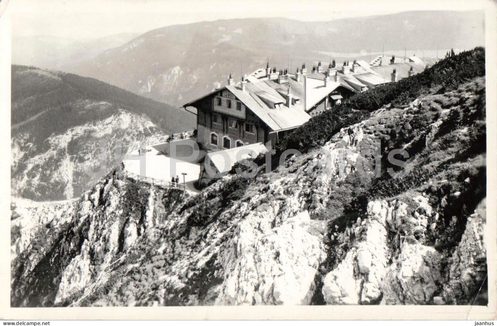 Schneeberg 2075 m - Berggaststatte Hochschneeberg - mountains - alpine inn - Alps - old postcard - 1958 - Austria - used - JH Postcards