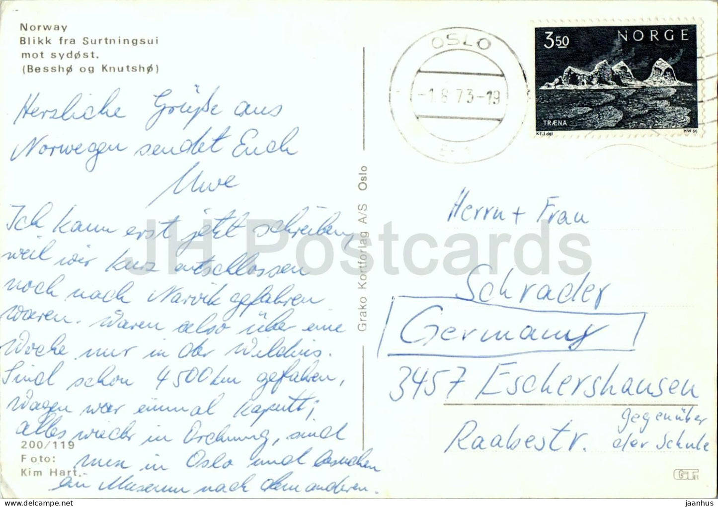 Norwegen Blick vom Surtningsui nach Südosten - Surtningui - Bessho - Knutsho - Gletscher - 200/119 - 1973 - Norwegen - gebraucht