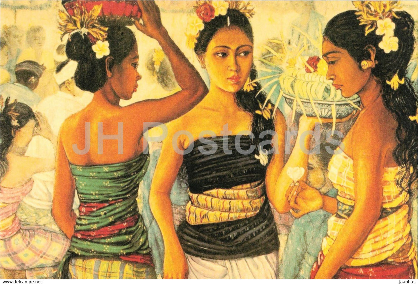 painting by Alimin - Three Balinese Girls - Jakarta - Hotel Indonesia Kempinski - hotel - Indonesia - unused - JH Postcards
