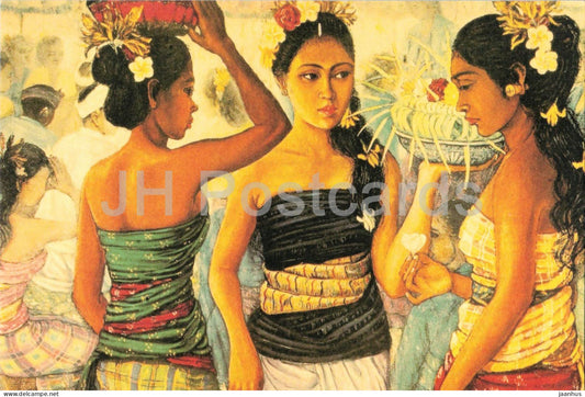 painting by Alimin - Three Balinese Girls - Jakarta - Hotel Indonesia Kempinski - hotel - Indonesia - unused - JH Postcards
