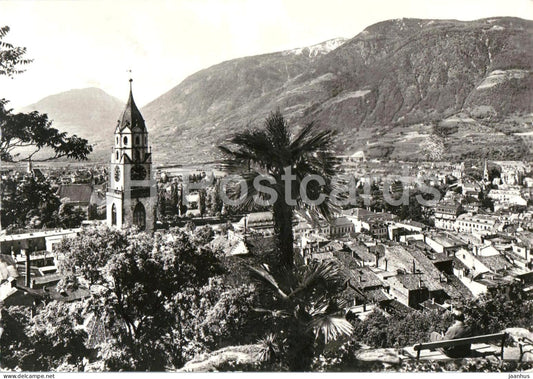 Luogo di Cura Merano - Kurort Meran - spa town - panorama - palm trees - Alps - mountains - 1966 - Italy - used - JH Postcards