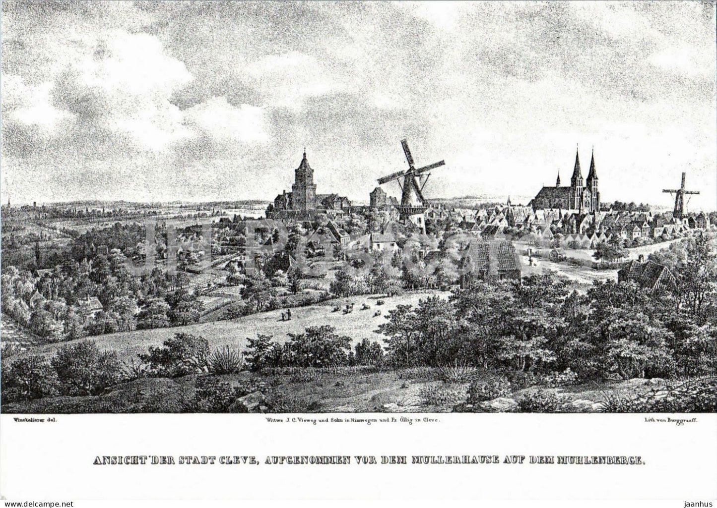 engraving - View of the Town of Cleve - Ansicht der Stadt Cleve - windmill - Germany - unused - JH Postcards