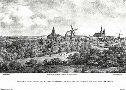 engraving - View of the Town of Cleve - Ansicht der Stadt Cleve - windmill - Germany - unused - JH Postcards