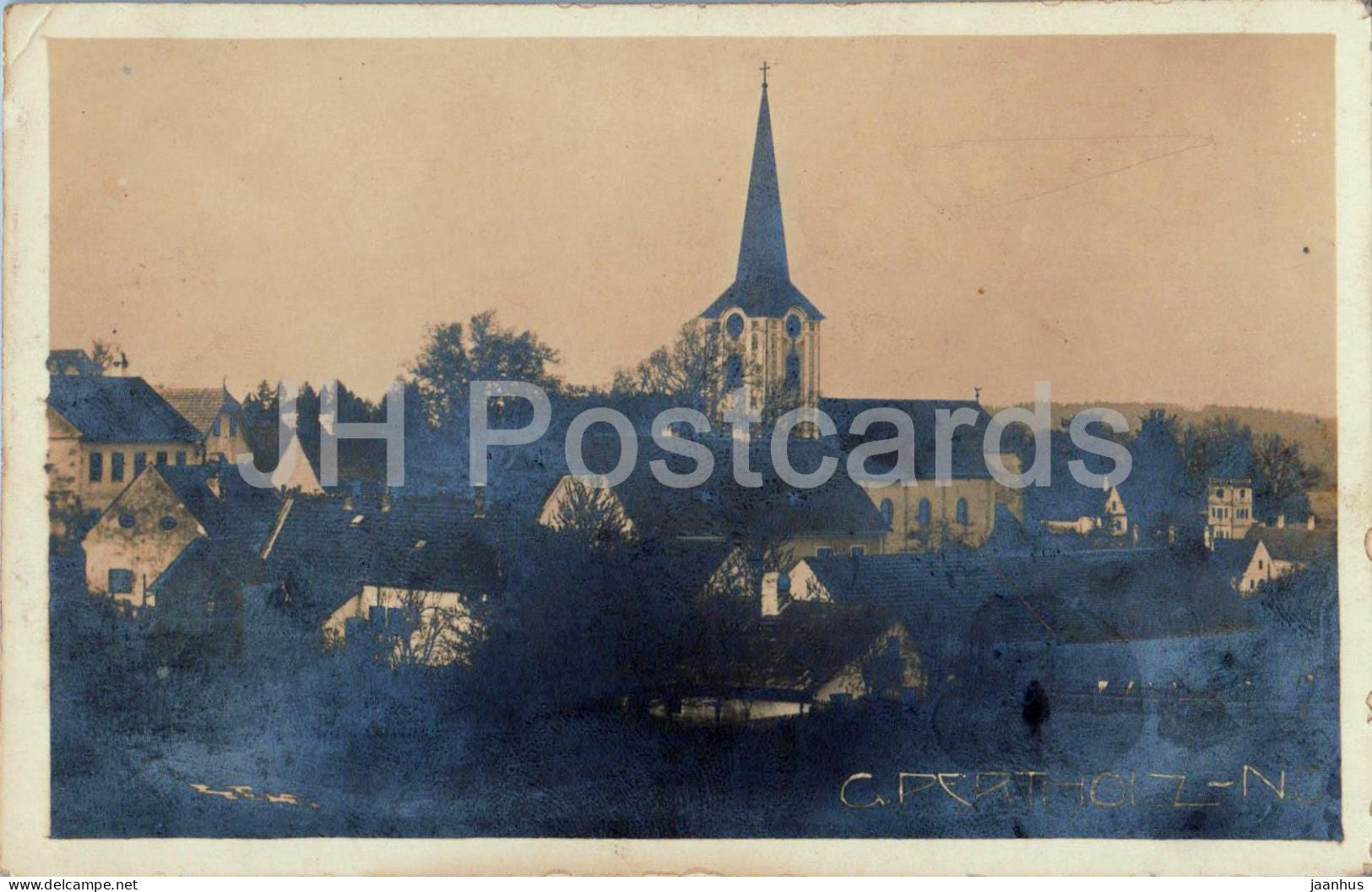 Pertholz - village with church - real photo - 3114 - old postcard - 1924 - Austria - used - JH Postcards