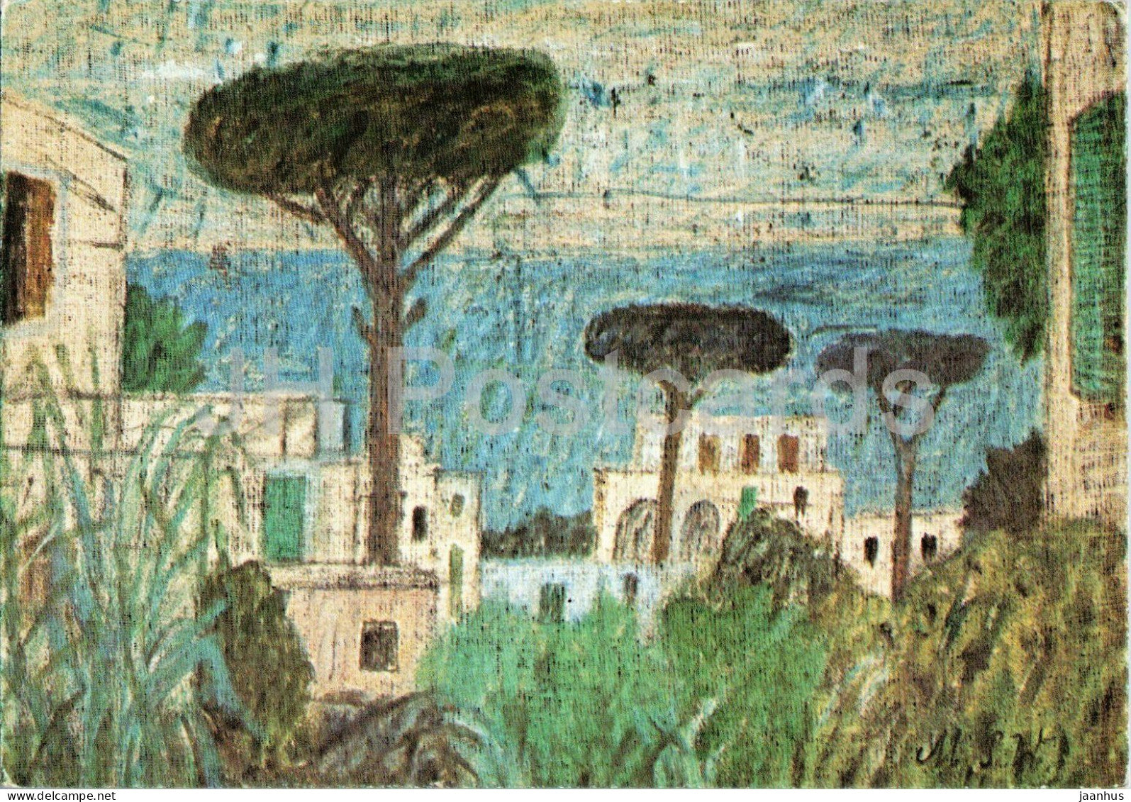 painting by Max Peiffer Watenphul - Houses on Ischia - Italy - German art - Austria - unused - JH Postcards
