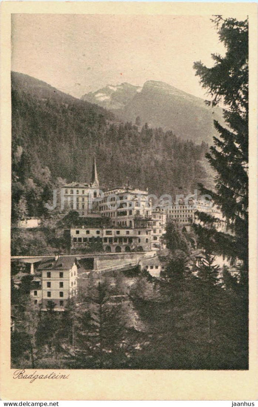Bad Gastein 1046 m - church and spa hotels - Alps - No. 2999 - old postcard - 1921 - Austria - used - JH Postcards
