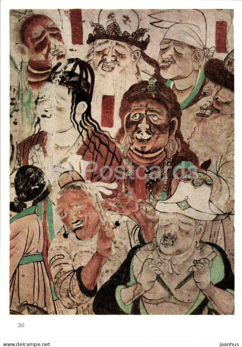 mural painting - Princes of Many Lands Mourning, Dunhuang Cave 158 - Tang dynasty - Chinese art - China - unused - JH Postcards