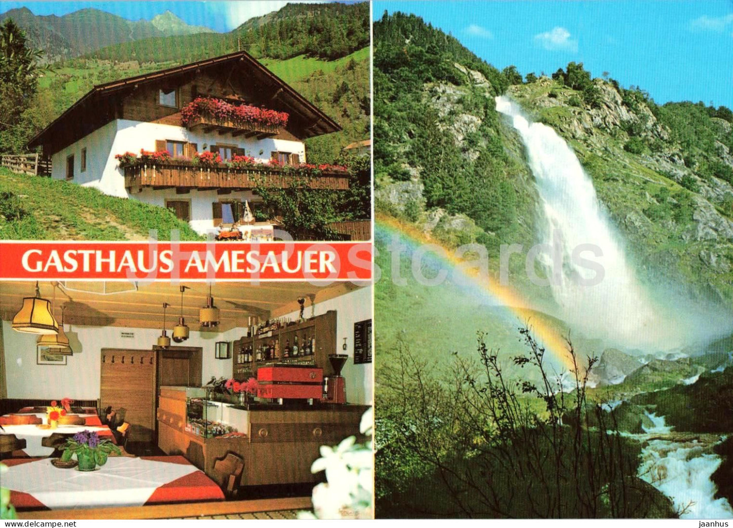 Gasthaus Amesauer - Inn - guesthouse - interior - waterfall - Tirol - multiview - 1981 - Italy - used - JH Postcards