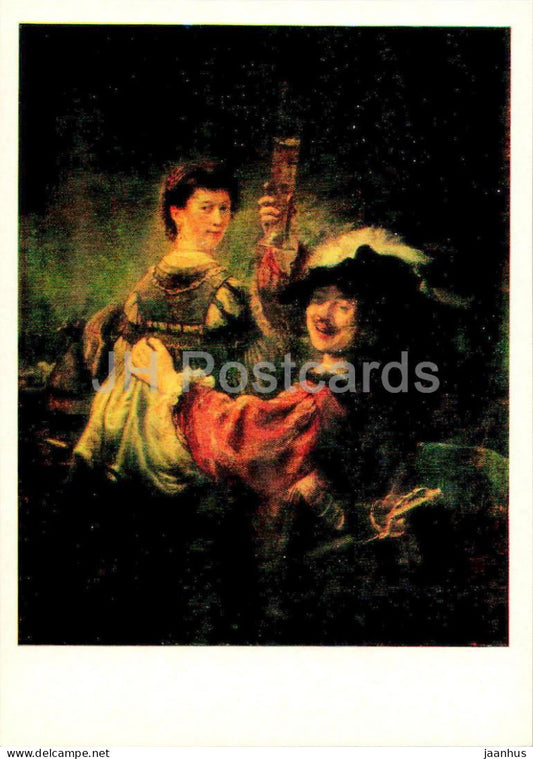 painting by Rembrandt - Saskia in the Scene of the Prodigal Son - man and woman Dutch art - 1983 - Russia USSR - unused - JH Postcards