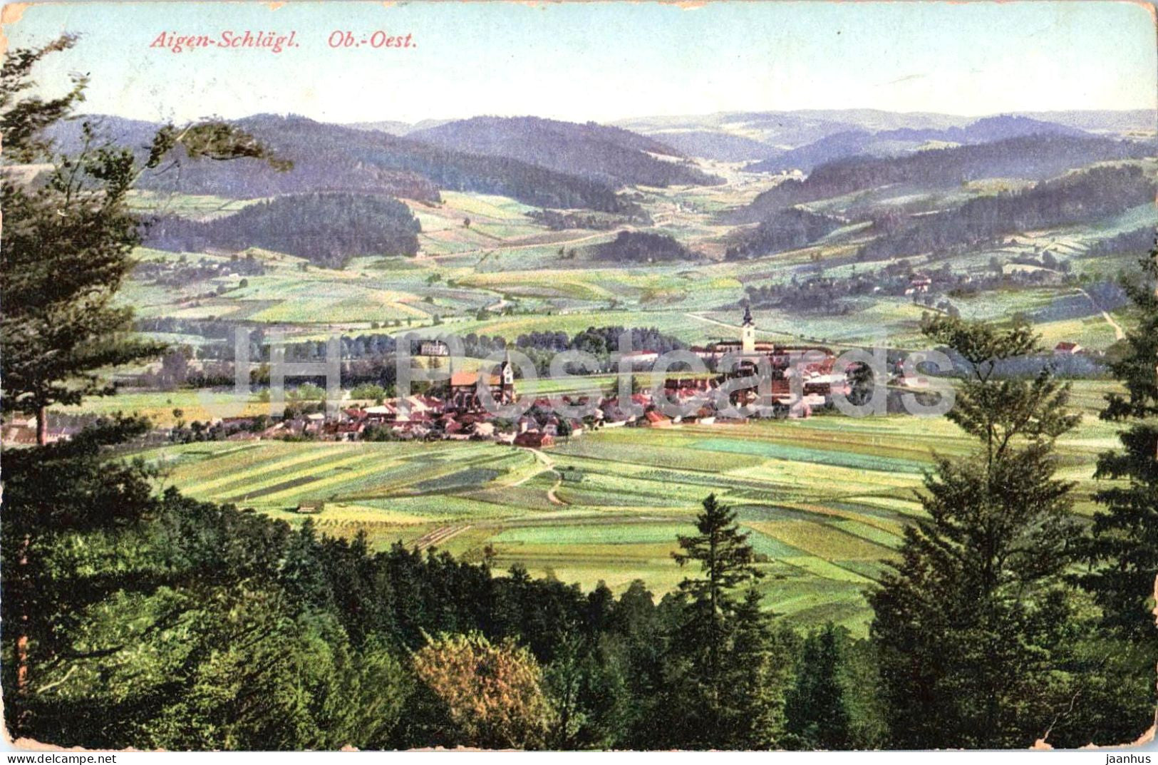 Aigen Schlagl - panoramic valley - 1916 - old postcard - Austria - used - JH Postcards