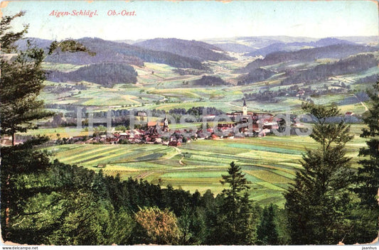 Aigen Schlagl - panoramic valley - 1916 - old postcard - Austria - used - JH Postcards