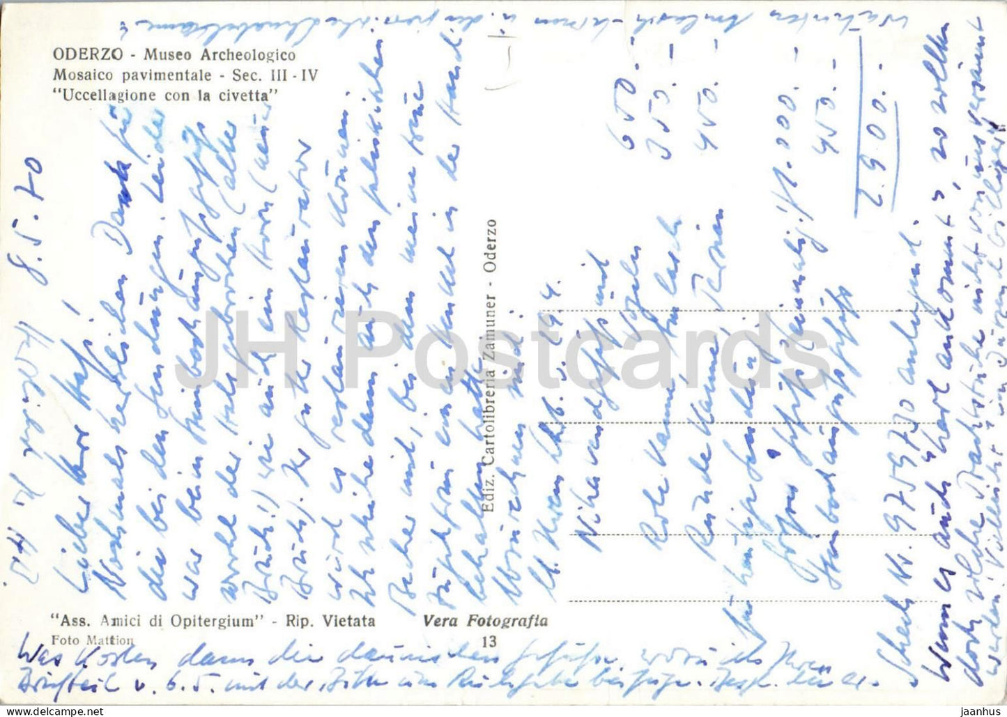 Oderzo - Mosaico pavimentale Sec. III-IV Uccellagione con la civetta Bird hunting with the owl 13 - 1970 - Italy - used