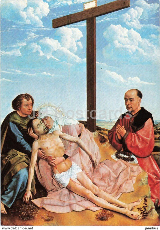 painting by follower of Rogier van der Weyden - Mourning over Jesus Christ - Flemish art - 1980s - Switzerland - unused - JH Postcards