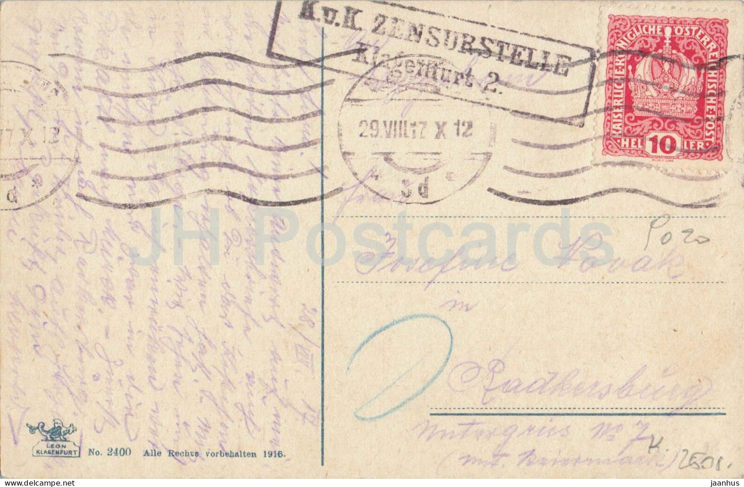 Klagenfurt - Lend mit St. Ruprecht - Zensurstelle - Panorama - 1917 - Österreich - gebraucht 