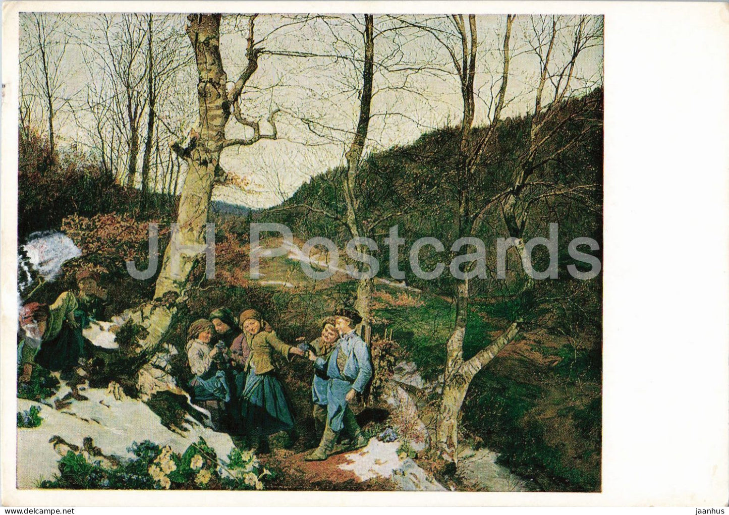 F. G. Waldmuller - Vorfruhling im Wienerwald - children - Austrian art - art postcard - museum - 1972 - Austria - used - JH Postcards