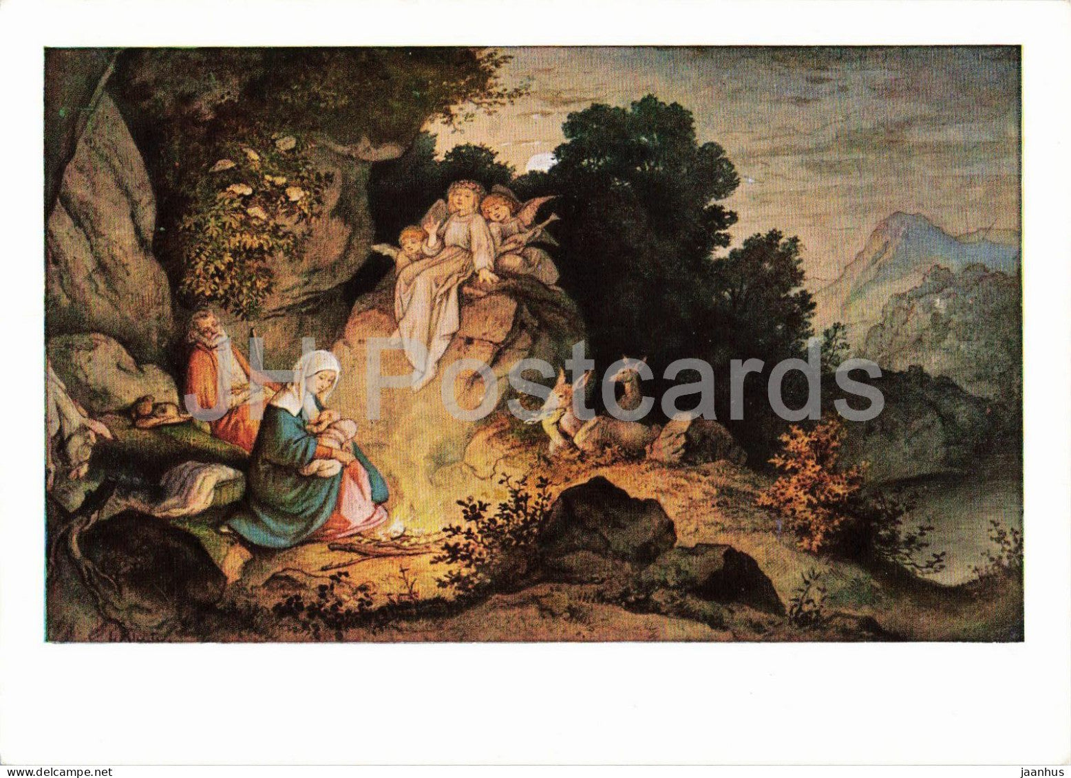 painting by Ludwig Richter - Die Ruhe auf der Flucht - Rest on the Flight into Egypt - German art - 166 - Germany - used - JH Postcards