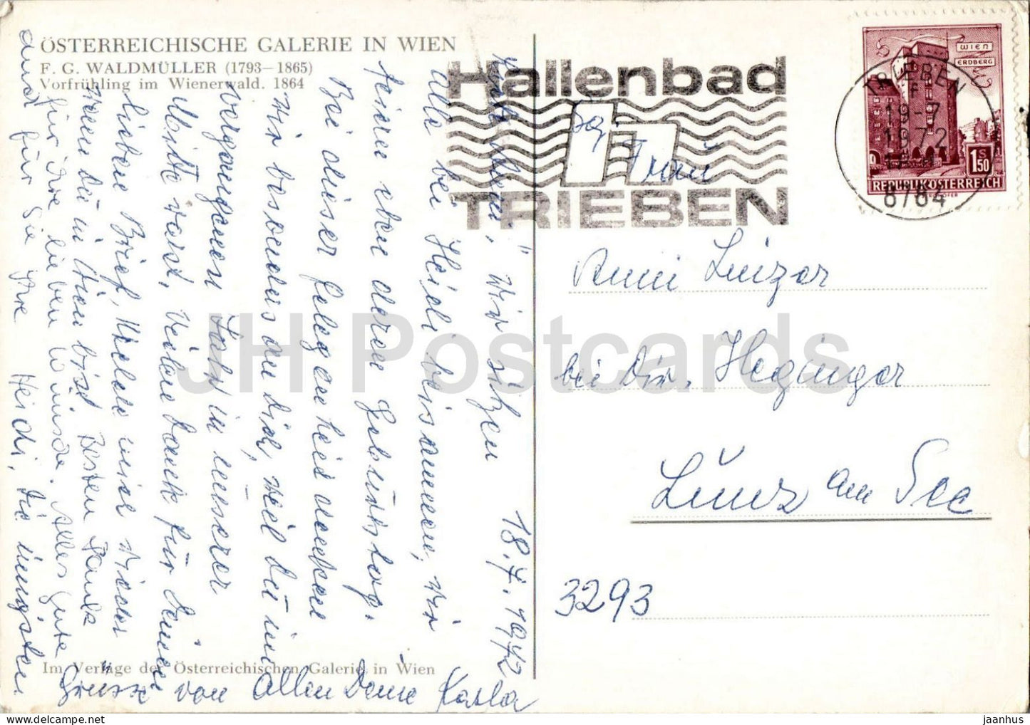 F. G. Waldmuller - Vorfruhling im Wienerwald - children - Austrian art - art postcard - museum - 1972 - Austria - used