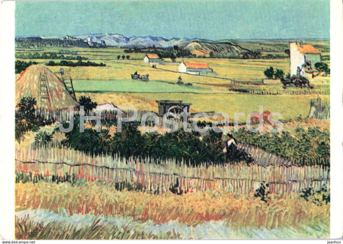 painting by Vincent van Gogh - The Harvest at La Crau - Dutch art - old postcard - 1950s - France - unused - JH Postcards