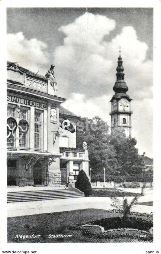 Klagenfurt - Stadttheater und Stadtturm - theatre - No. 123 - old postcard - 1944 - Austria - used - JH Postcards