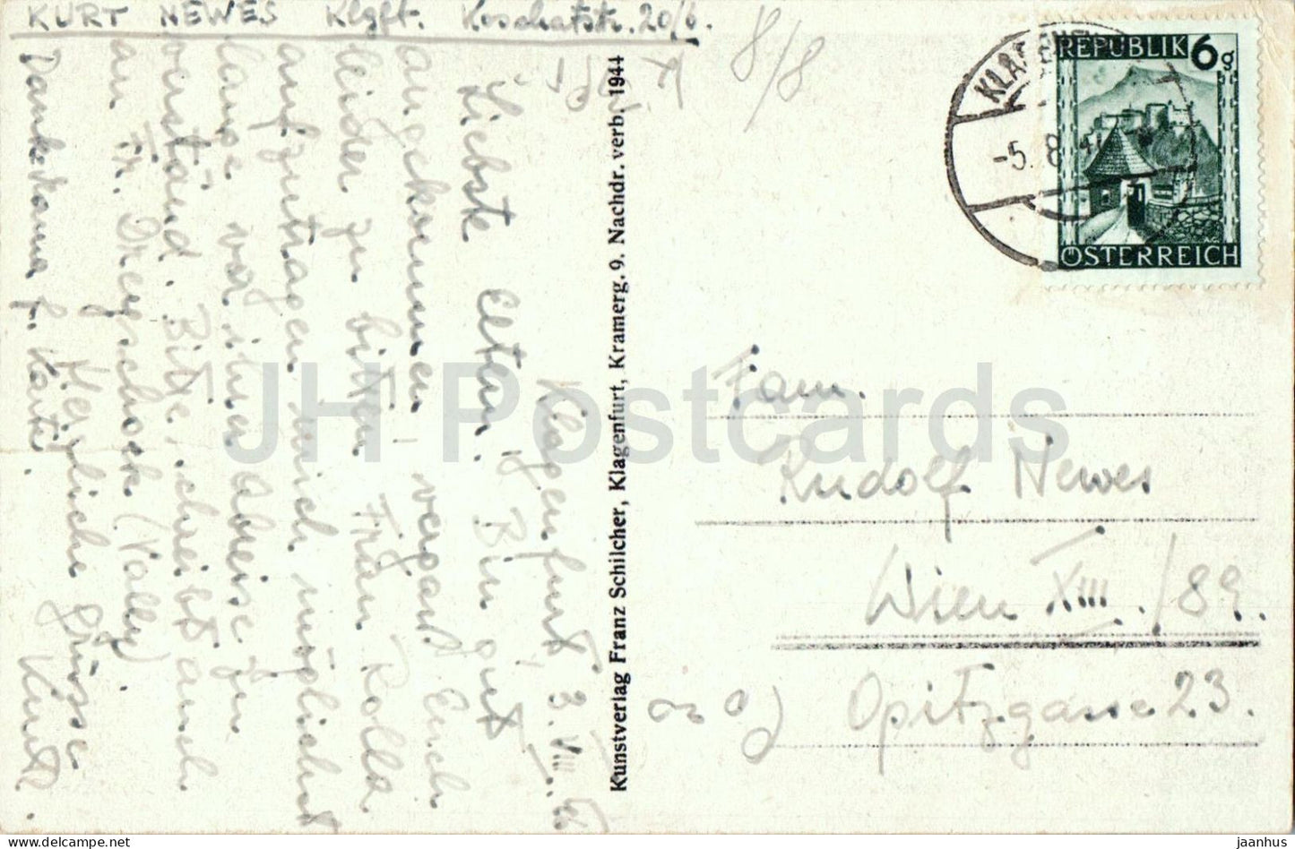 Klagenfurt - Stadttheater und Stadtturm - théâtre - n° 123 - carte postale ancienne - 1944 - Autriche - utilisé 