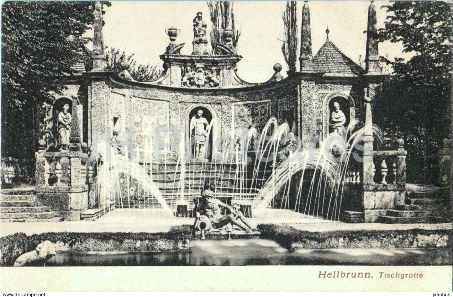 Hellbrunn - Tischgrotte - Fountain and sculptures - No. 74 - old postcard - Austria - unused - JH Postcards
