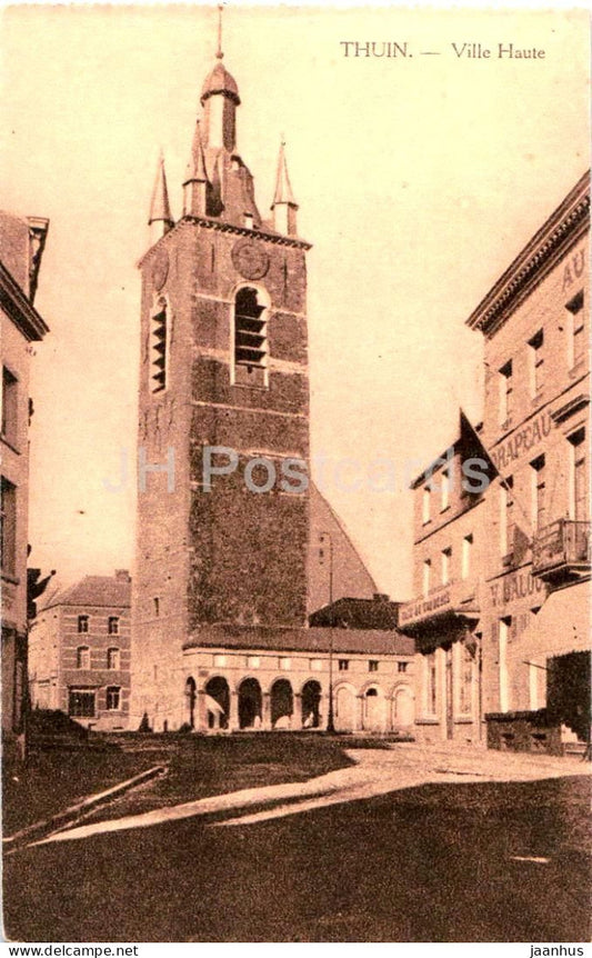 Thuin - Ville Haute - belfry tower and street view - old postcard - Belgium - unused - JH Postcards