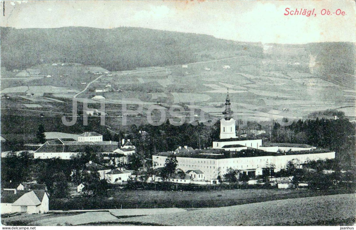 Schlagl - village and fields, rural landscape - 1900s - old postcard - Austria - used - JH Postcards