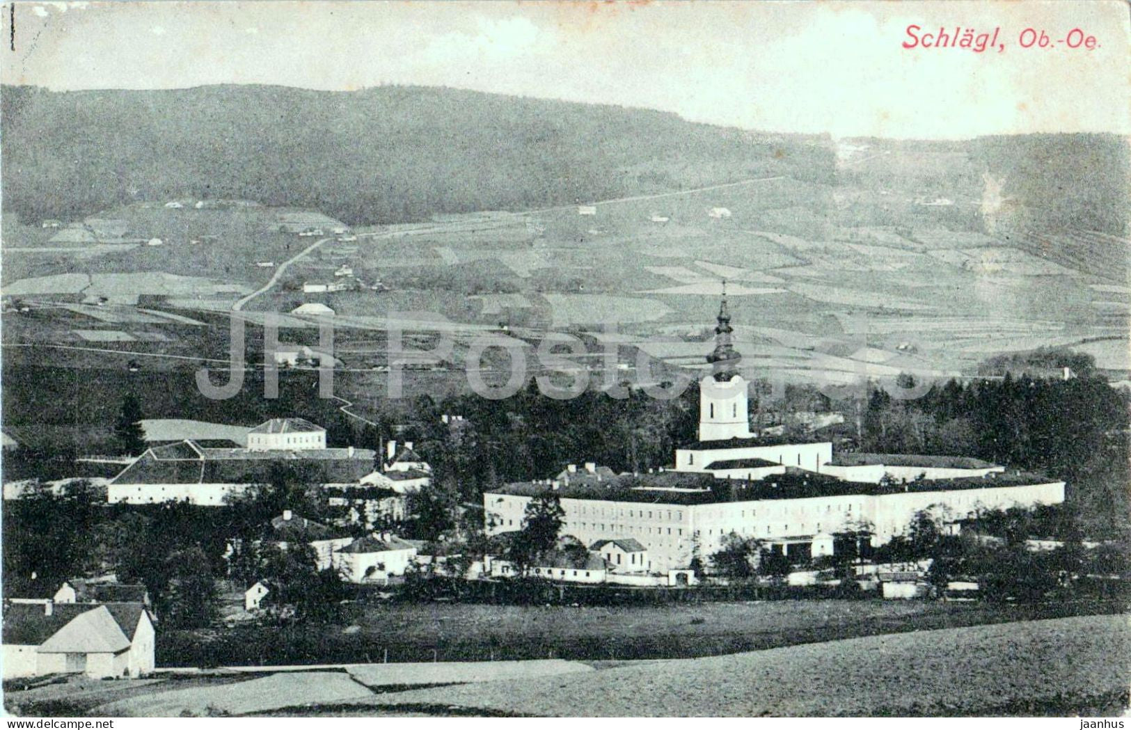 Schlagl - village and fields, rural landscape - 1900s - old postcard - Austria - used - JH Postcards
