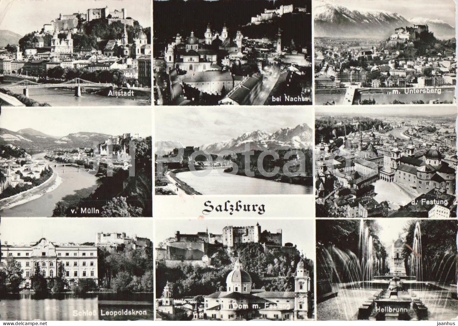 Salzburg - Altstadt - Untersberg - Mulln - Schloss Leopoldskron - multiview - old postcard - 1956 - Austria - used - JH Postcards