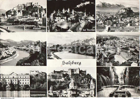 Salzburg - Altstadt - Untersberg - Mulln - Schloss Leopoldskron - multiview - old postcard - 1956 - Austria - used - JH Postcards