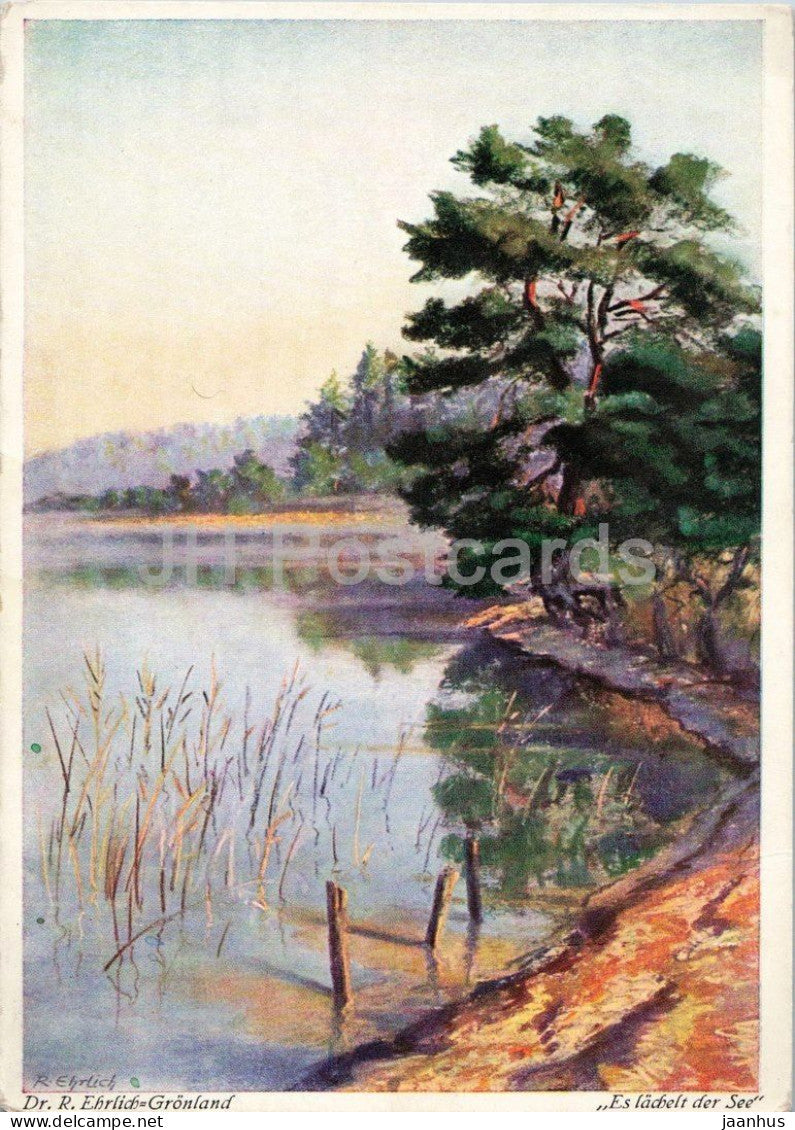 painting by R. Ehrlich Gronland - The Lake Smiles - Es lachelt der See - old postcard - 1930s - Germany - unused - JH Postcards