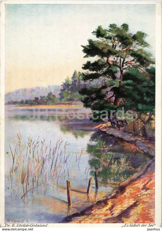 painting by R. Ehrlich Gronland - The Lake Smiles - Es lachelt der See - old postcard - 1930s - Germany - unused - JH Postcards