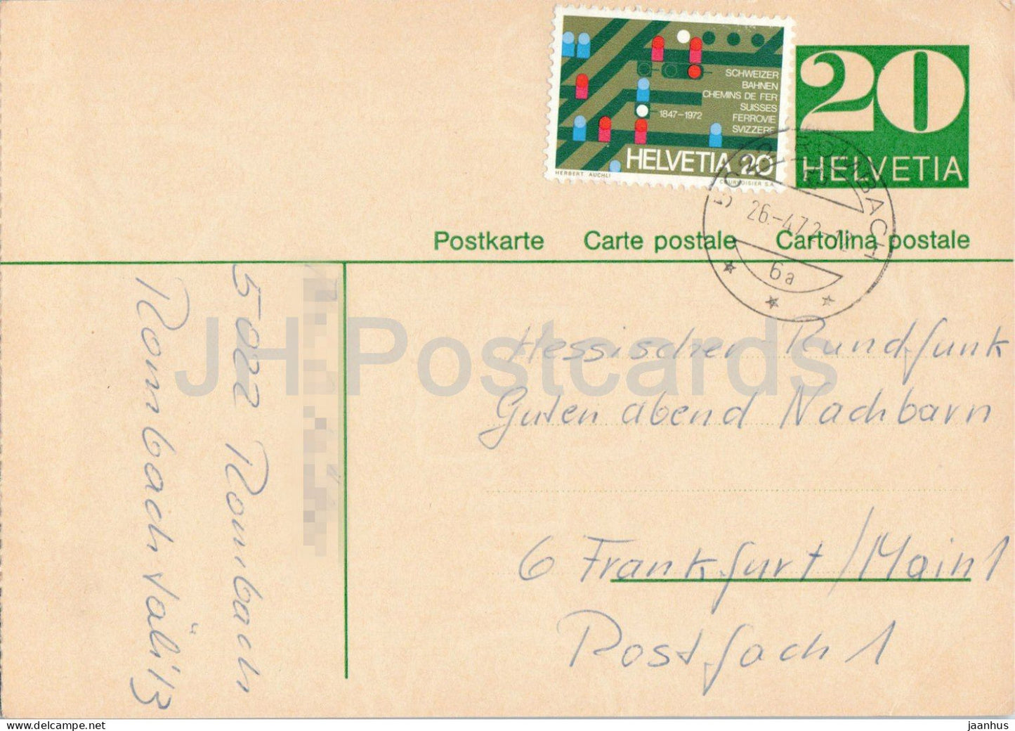 Guten Abend Nachbarn - Hessischer Rundfunk - postal stationery - 79 - 1972 - Switzerland - used - JH Postcards