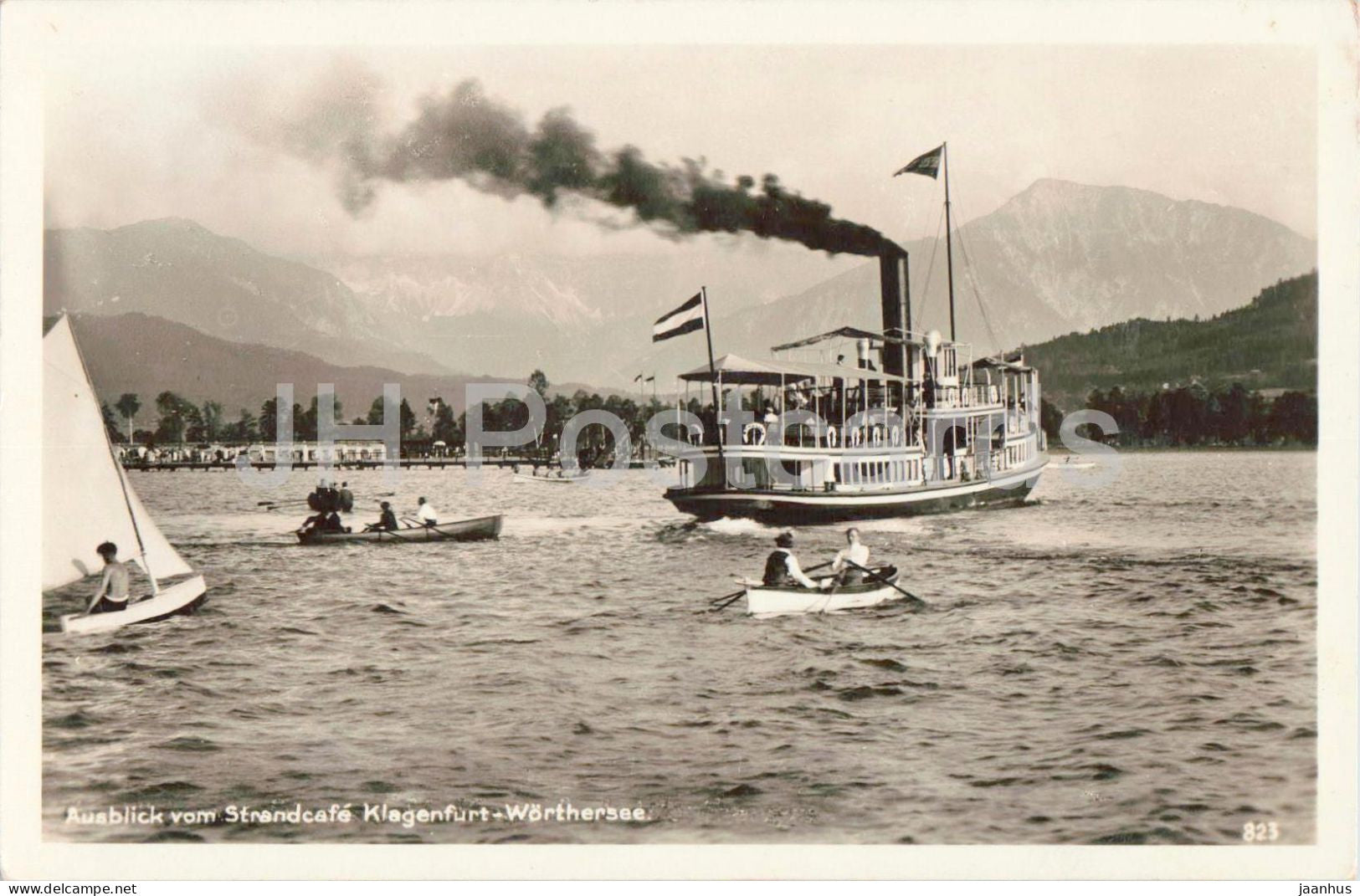 Ausblick vom Strandcafe Klagenfurt - Worthersee - steamship - boat - No. 823 - old postcard - 1940 - Austria - used - JH Postcards