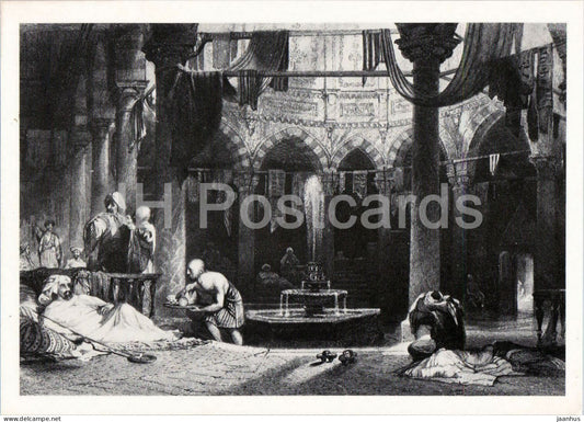 engraving by Thomas Allom - Turkish Bath near Yedikule - Istanbul - Turkisches Bad - British art - Germany - unused - JH Postcards