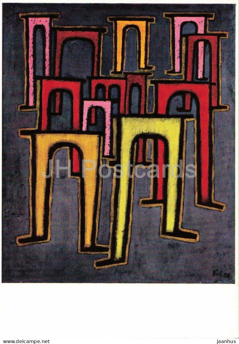 painting by Paul Klee - Revolution of the Viaduct - Revolution des Viaduktes - German art - 1960s - Germany - unused - JH Postcards