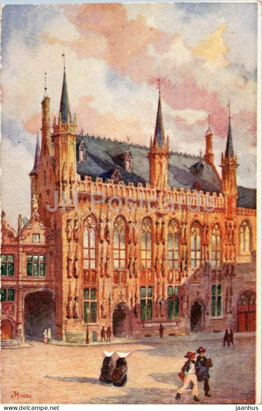 Brugge - Het Stadhuis - Hotel de Ville - Aquarel series - town hall - illustration - old postcard - Belgium - unused - JH Postcards