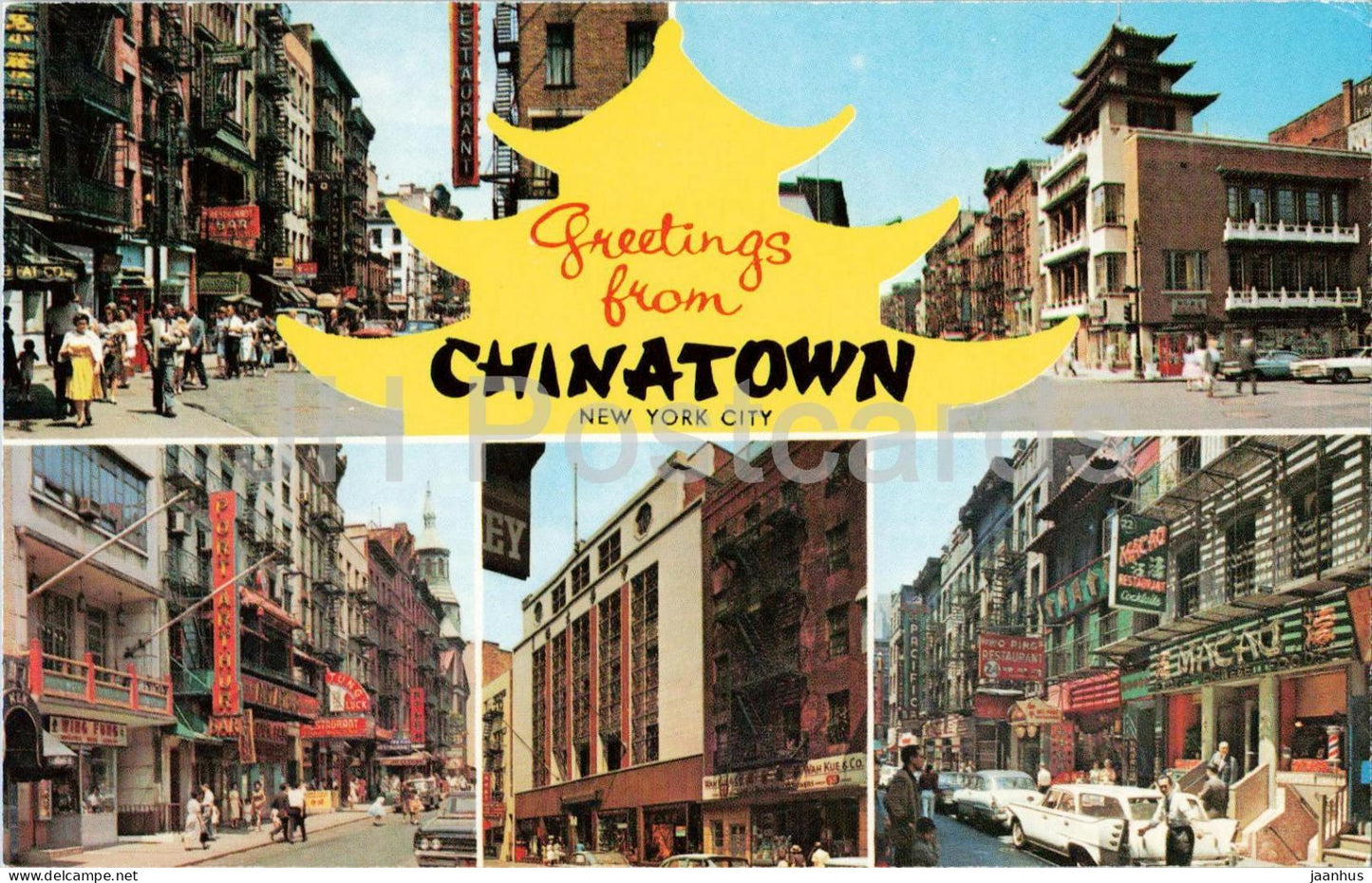 New York City - Greetings from Chinatown - street scenes - multiview - USA - unused - JH Postcards