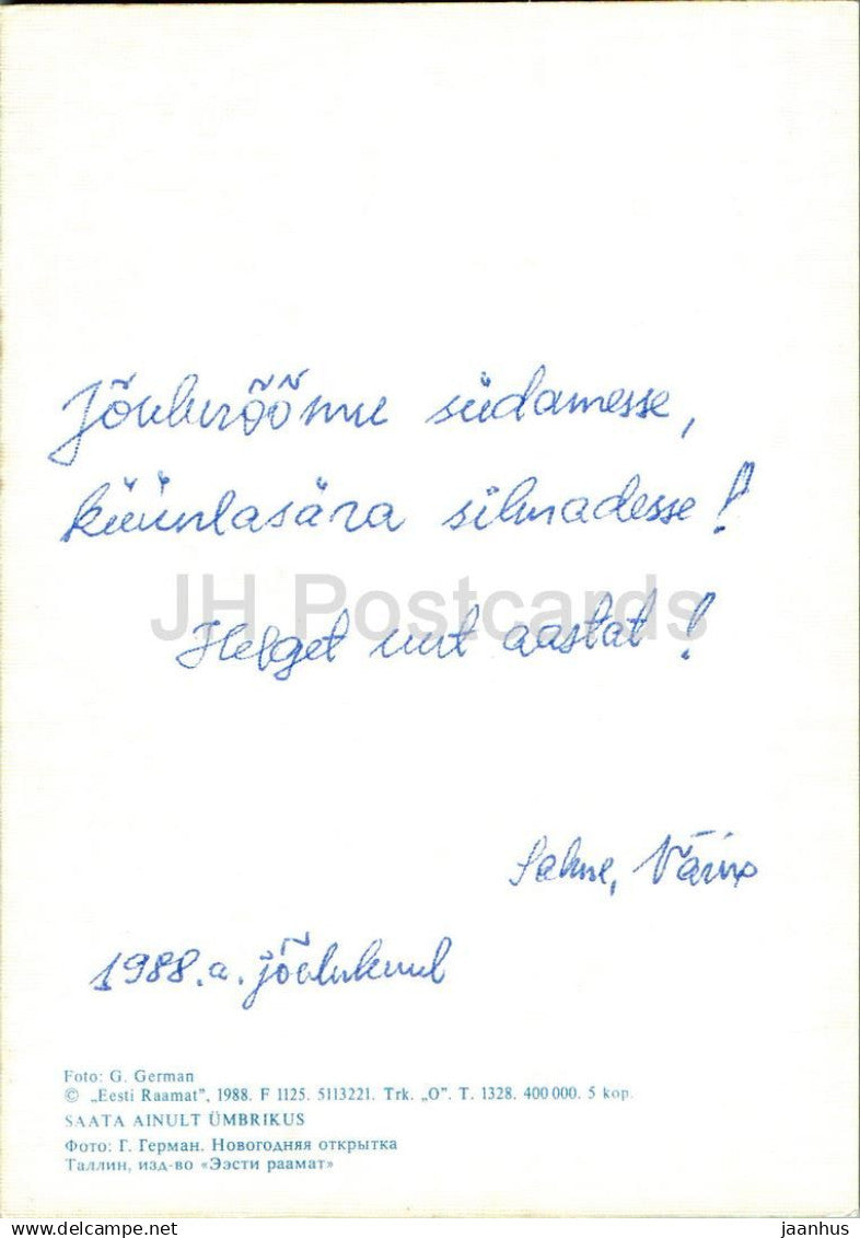 Carte de voeux du Nouvel An - 3 - bougies - théière - 1988 - Estonie URSS - d'occasion 