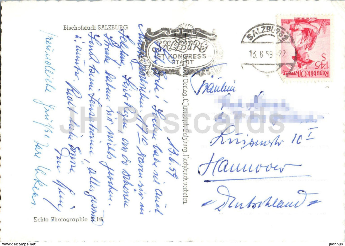Ville épiscopale de Salzbourg - Vue de la ville - Cathédrale - Carte postale ancienne - 1959 - Autriche - Occasion 