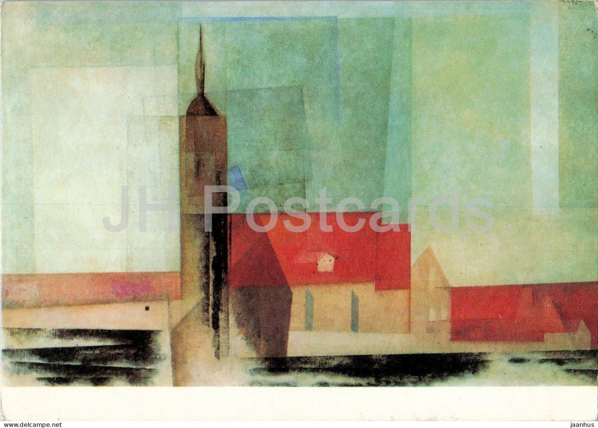 painting by Lyonel Feininger - Ober-Reissen - German art - 1965 - Germany - used - JH Postcards