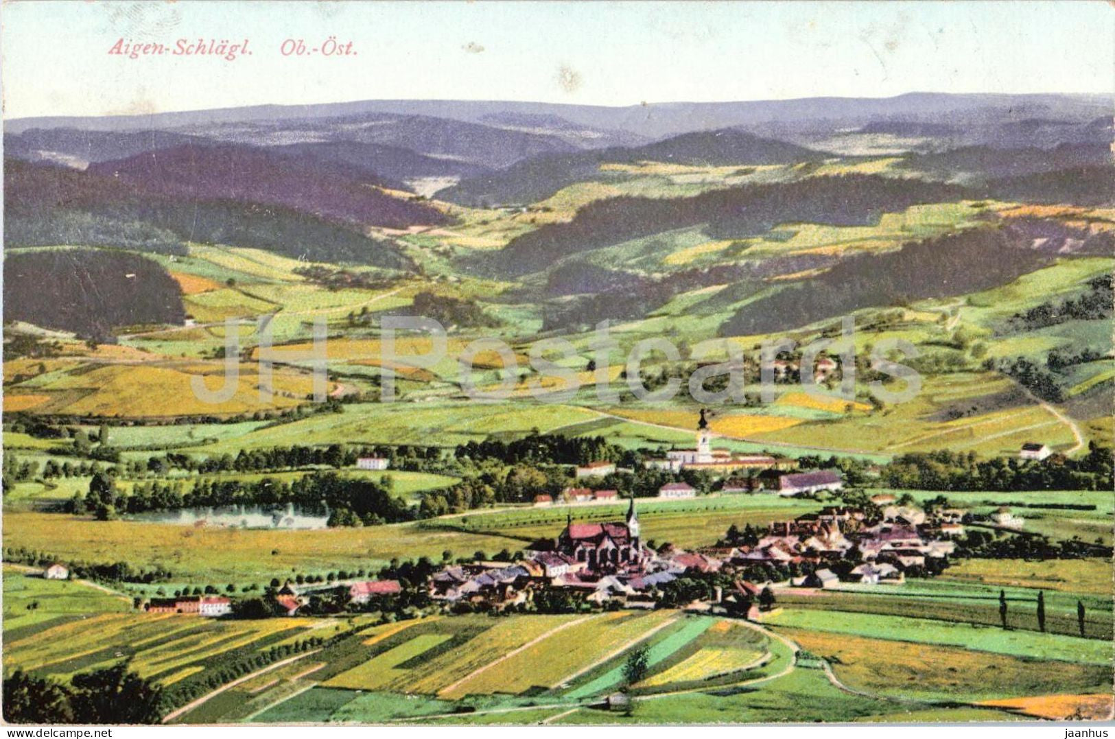 Aigen Schlagl - panoramic view - landscape - 1917 - old postcard - Austria - used - JH Postcards