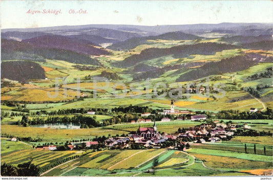 Aigen Schlagl - panoramic view - landscape - 1917 - old postcard - Austria - used - JH Postcards