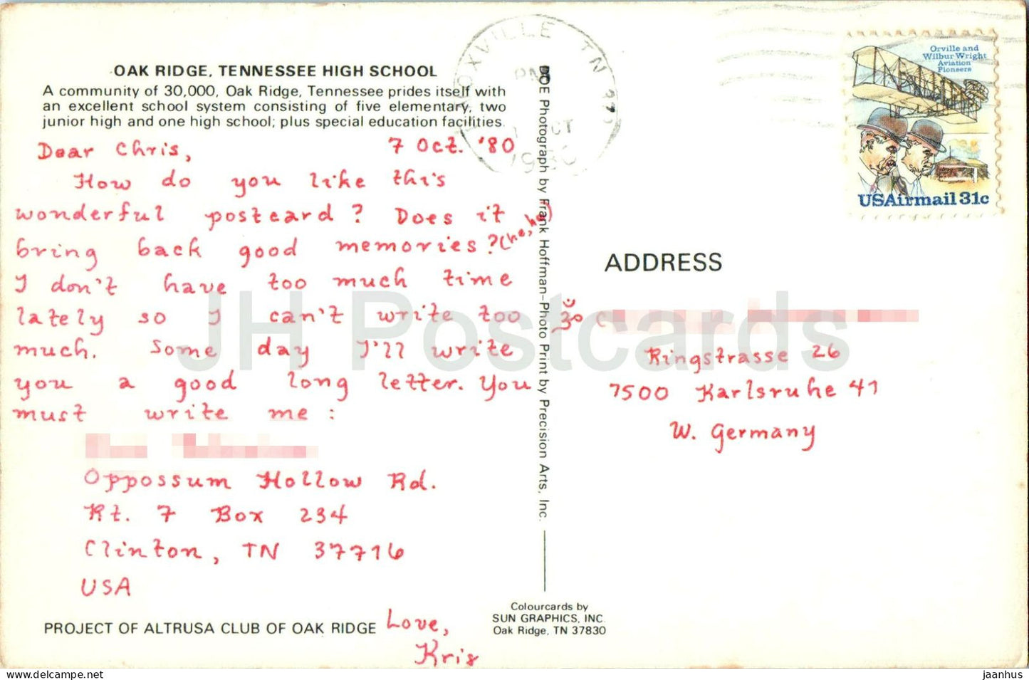Oak Ridge - Lycée du Tennessee - bâtiments du campus - terrain de sport - stade - 1980 - États-Unis - utilisé